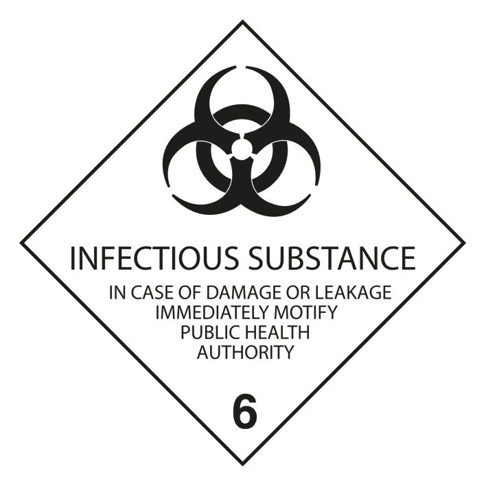 IATA 6.2 infectious substance label, 100mm x 100mm, 1.000 labels, core 76mm