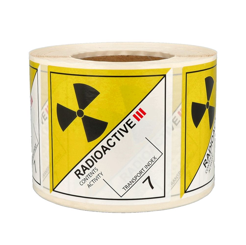 IATA 7.3 Radioactive III label, 100mm x 100mm, 1.000 etiketten, core 76mm