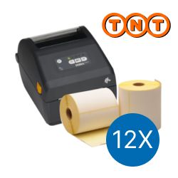 TNT paquete de inicio: Impresora Zebra ZD421D + 12 rollos de etiquetas compatibles Zebra 102mm x 150mm