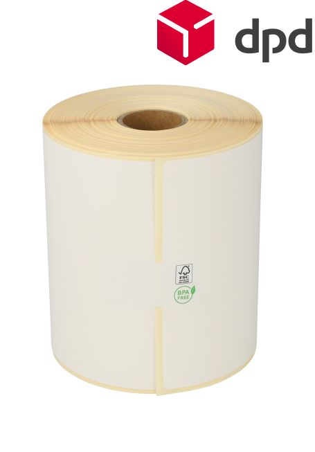 Zebra compatible DPD verzendetiketten, 102mm x 150mm, 300 etiketten, 25mm kern, wit, permanent