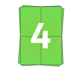 Prodotto Fogli adesivi A4, 4 per foglio, verde, adesivo permanente, 105mm x 148mm Immagine