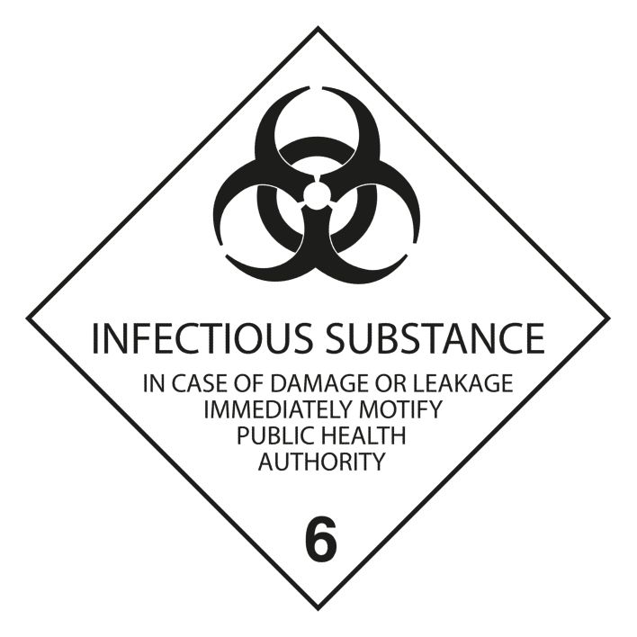 IMO 6.2 Infectious substance label, 100mm x 100mm, 1.000 etiketten, core 76mm