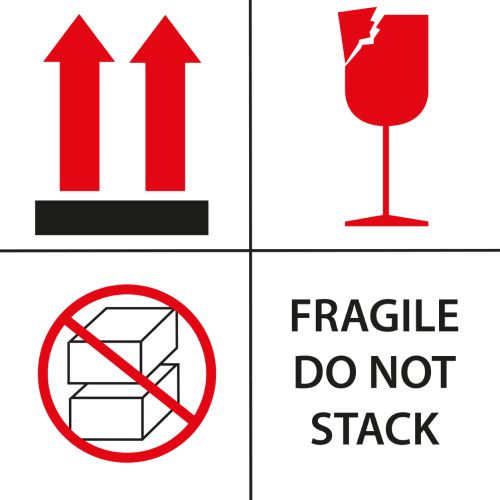 Fragile / Do Not Stack Labels, 101.6mm x 101.6mm, 1000 Labels, Permanent