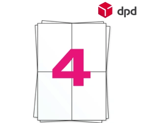 Produit Étiquette DPD sur des feuilles d’autocollants A4, 4 par feuille, blanche, permanente, 105 mm x 148 mm Image