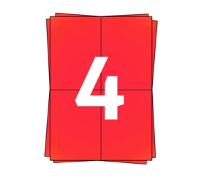 Prodotto Fogli adesivi A4, 4 per foglio, rosso, adesivo permanente, 105mm x 148mm Immagine