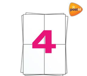 PostNL Etiket op A4 stickervellen, 4 per vel, wit, permanent, 105mm x 148mm