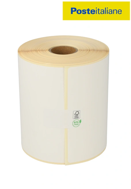Prodotto Etichette per spedizioni Posteitaliane, 102mm x 150mm, ECO, 300 etichette, diametro 25mm, bianco, permanente Immagine