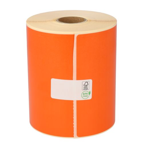 Zebra (800264-605) compatible labels, 102mm x 150mm, 280 labels, 25mm core, orange, permanent