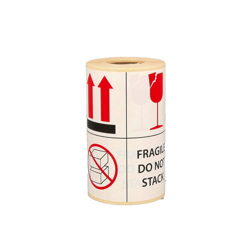 Fragile / Do not stack label, 101,6mm x 101,6mm, 200 etiketten, permanent