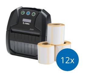 Paquete de inicio para impresoras portátiles: Impresora Zebra ZQ220 + 12 rollos de 51 x 25 mm, con un núcleo de 19 mm 