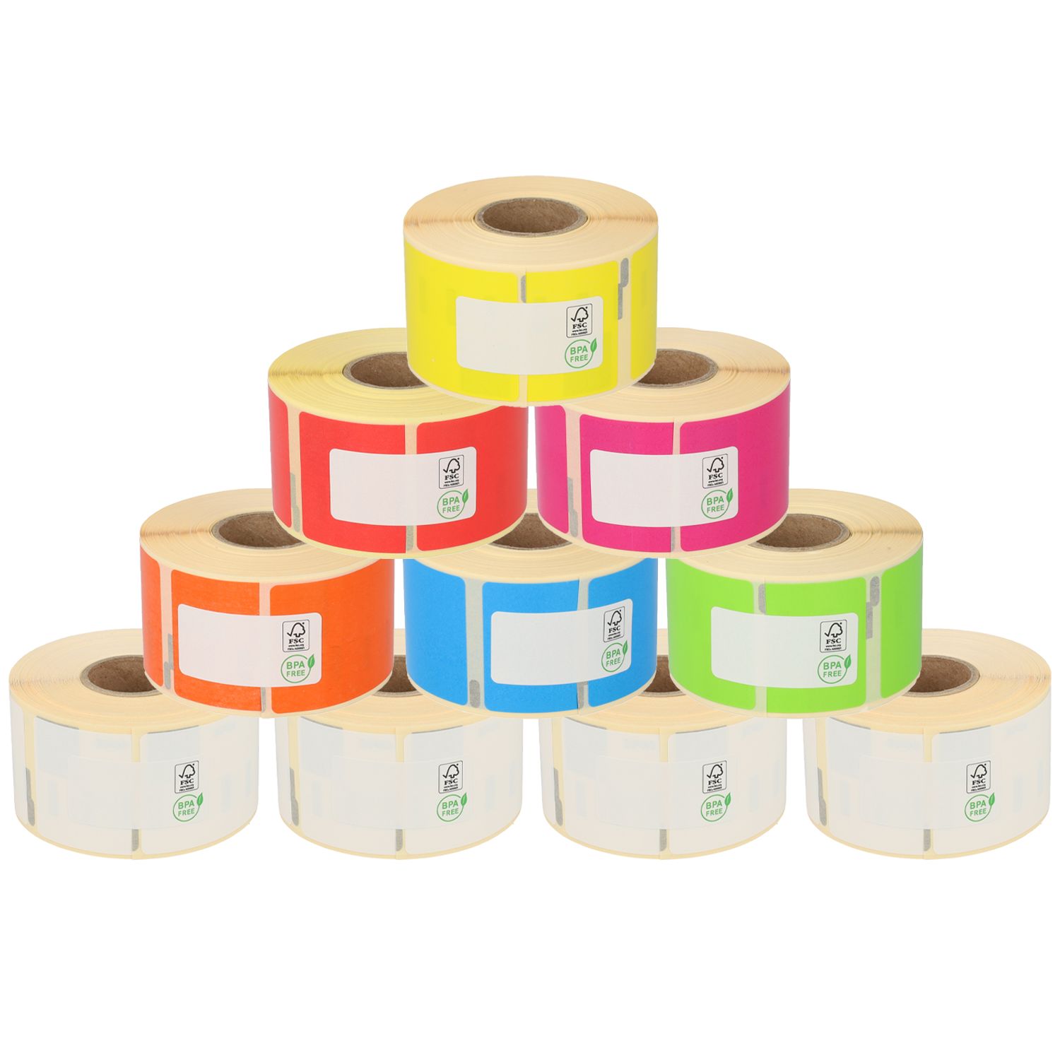 Dymo 99012 Rainbow Package | 36mm x 89mm, 6 colours + 4 white compatible rolls