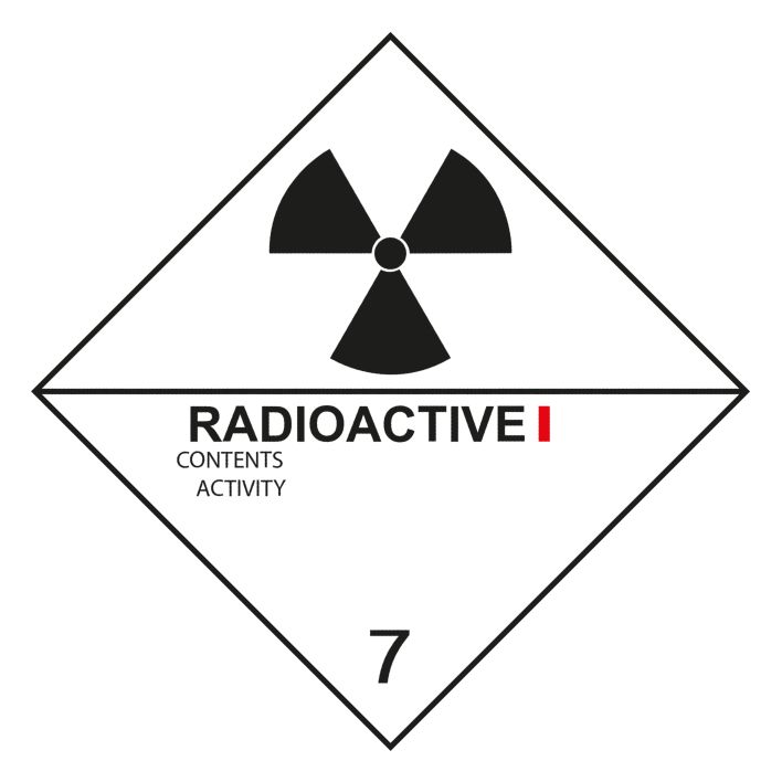 IATA 7.1 etiqueta radioactivo, 100 mm x 100 mm, 1.000 etiquetas, núcleo 76 mm