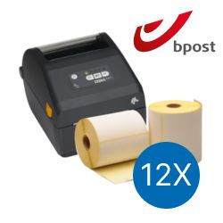 Lot d’initiation Bpost : Zebra imprimante ZD421D ethernet + 12 rouleaux d’étiquettes Zebra compatibles 102mm x 150mm