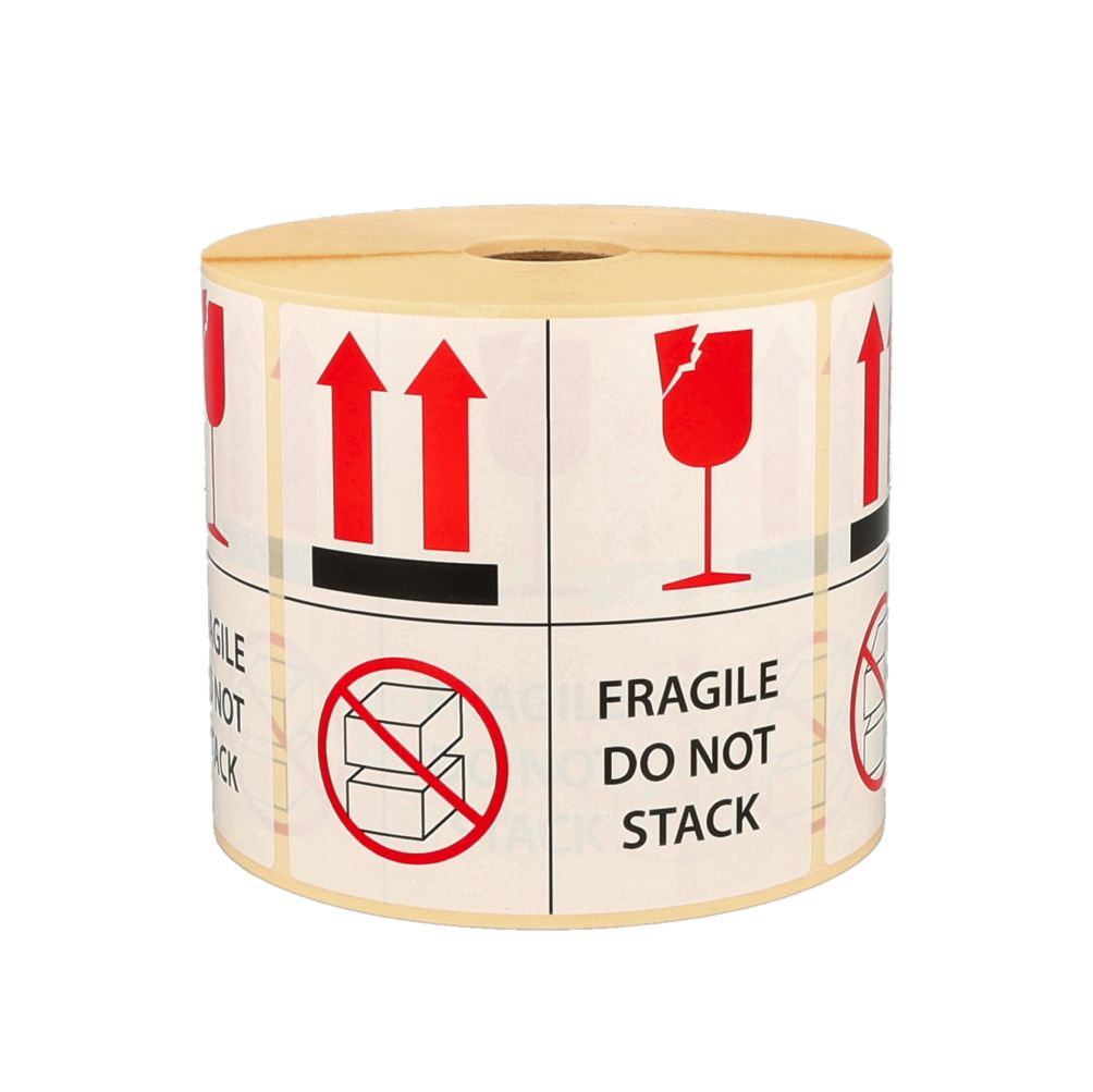 Fragile / Do Not Stack Labels, 101.6mm x 101.6mm, 1000 Labels, Permanent