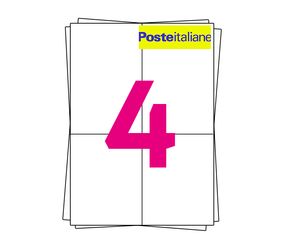 Etichette PosteItaliane su fogli adesivi A4, 4 per foglio, bianco, 105mm x 148mm