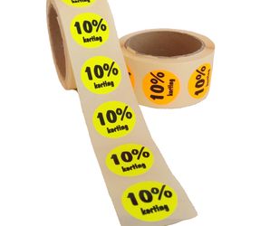 10% Kortingsstickers, Fluor Geel, 500 Stickers