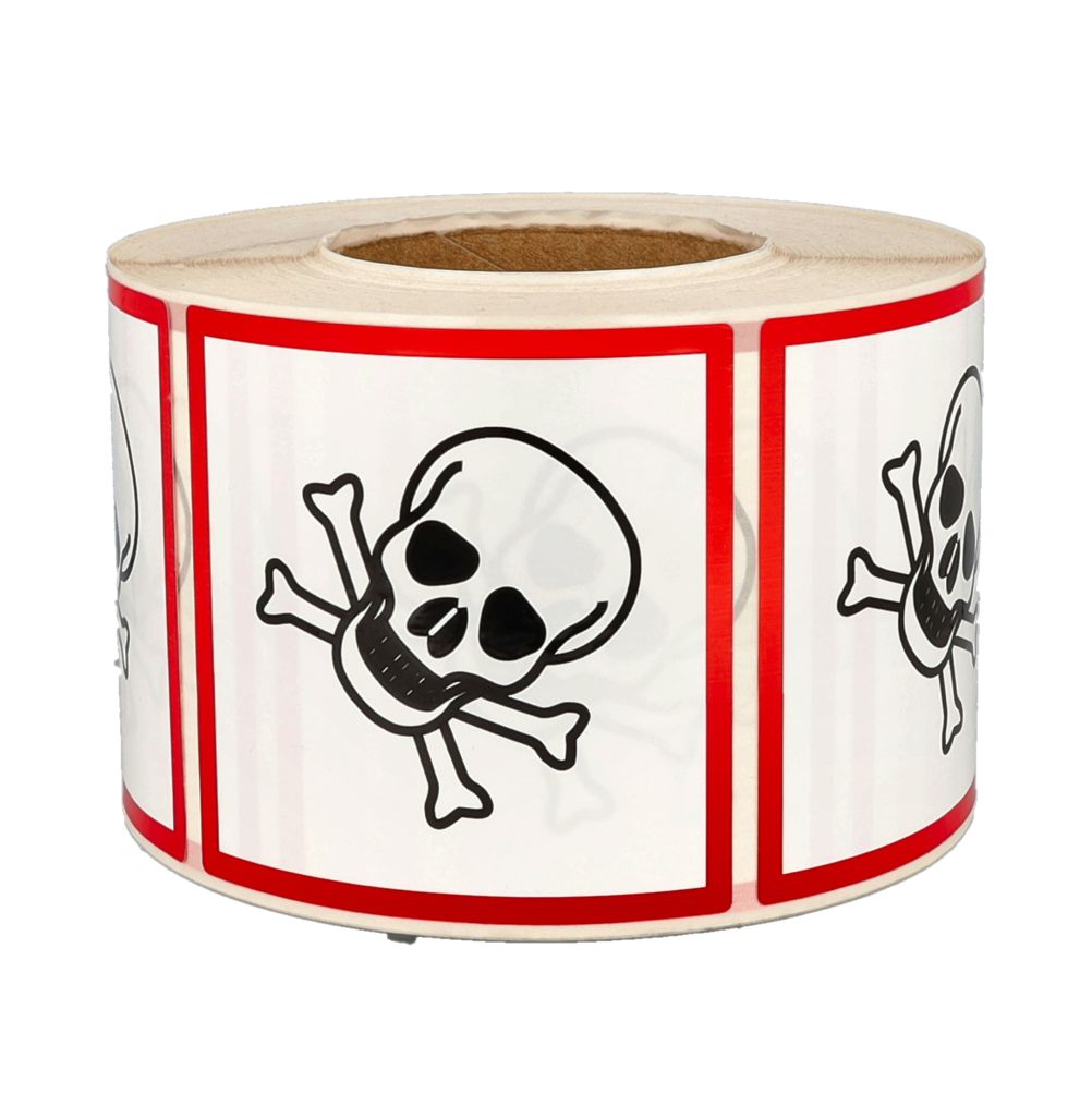 GHS Toxic Labels, 100mm x 100mm, 1000 etiketten, kern 76mm