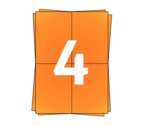 Prodotto Fogli adesivi A4, 4 per foglio, arancione, adesivo permanente, 105mm x 148mm Immagine