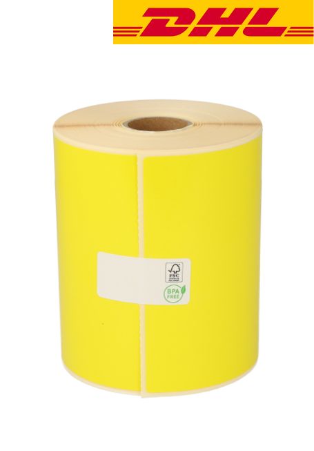 Zebra compatible labels, 102mm x 210mm, 195 labels, 25mm core, yellow, permanent