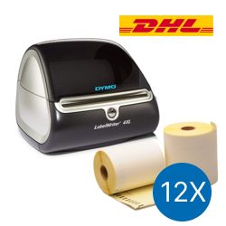 DHL Pacchetto base: Dymo LW 4XL + 12 rotoli Dymo S0904980 etichette compatibili